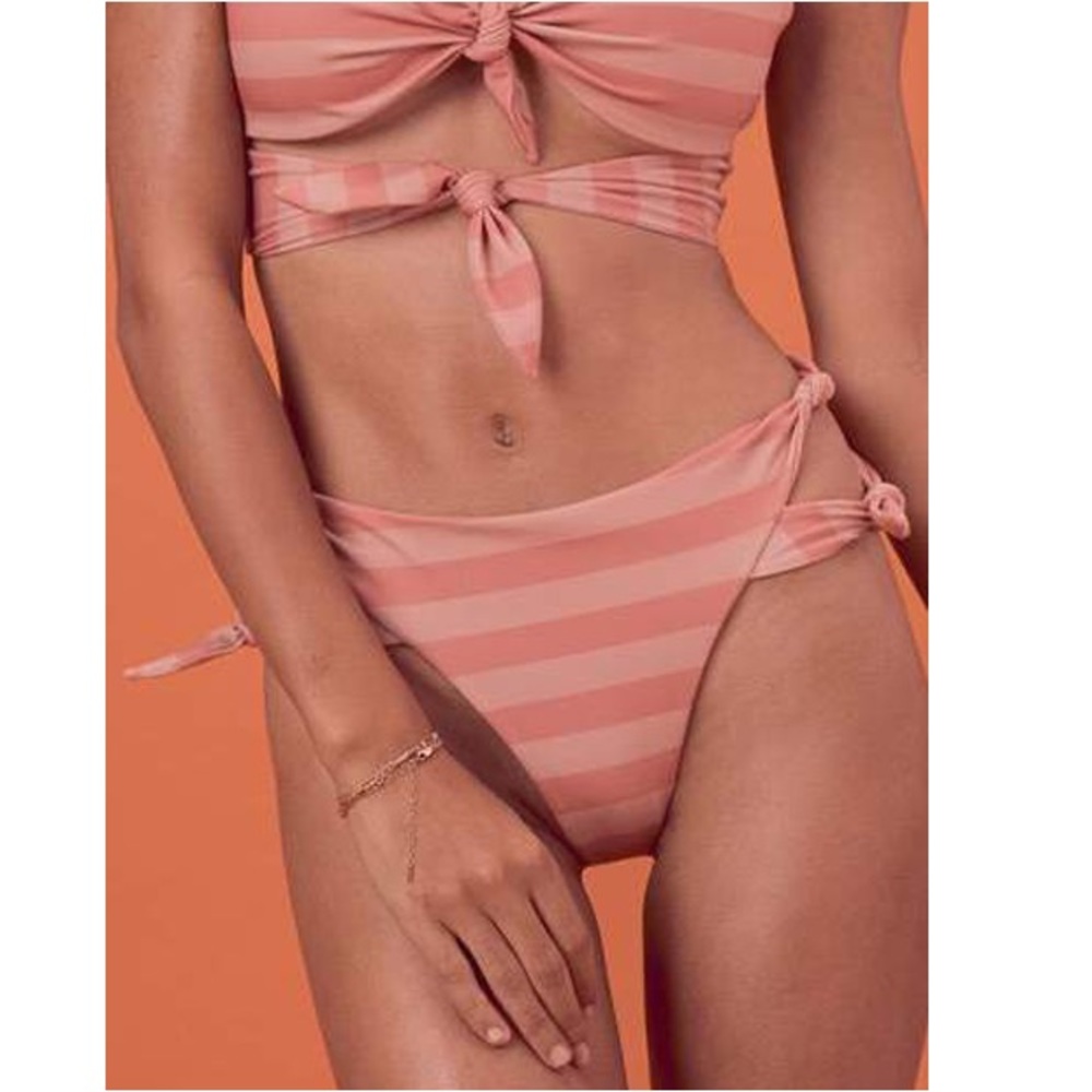 For Love & Lemons Pink TAHITI STRIPED BIKINI BOTTOM Medium